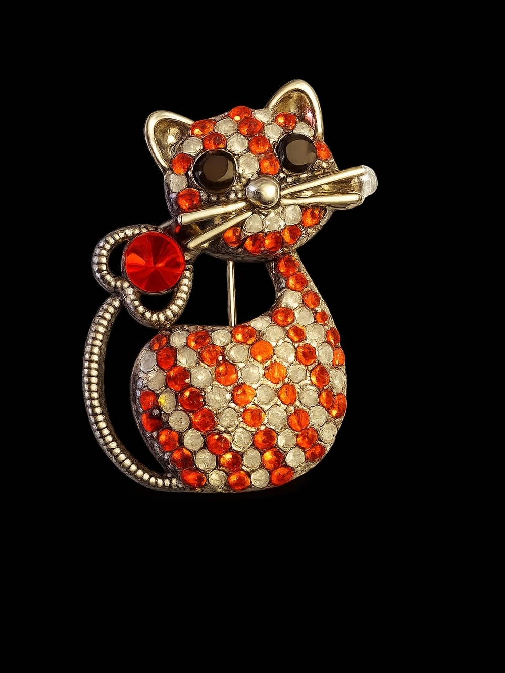 Brooch Pin - Red Rhinestone Kitty Cat NWOT